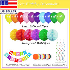 Rainbow Birthday Party Decorations, Happy Birthday Banner with Colourful Balloon