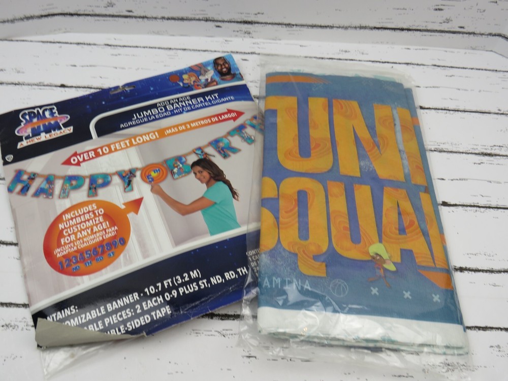 Vintage Space Jam Looney Tunes Birthday Customize Jumbo Banner and Table Cover