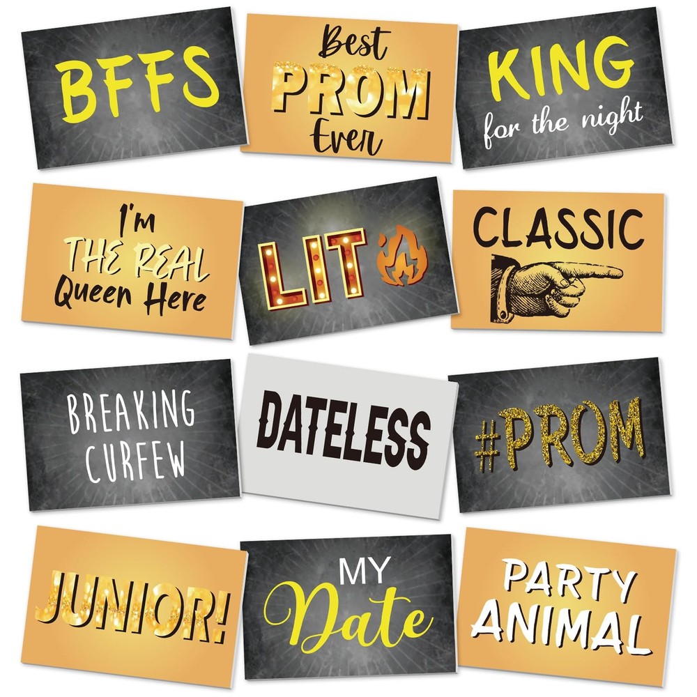 12 PCS Black Gold Prom Photo Booth Props Double Sided 2026 Grad Party Decor
