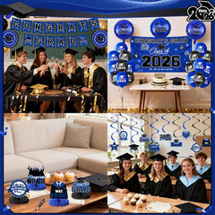 Class of 2026 Graduation Party Decorations – Blue and Black Theme Set