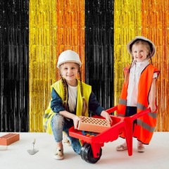 2 Pack Construction Foil Fringe Curtains Backdrop Birthday Party Decorations …