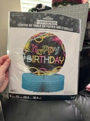 Glow Party Happy Birthday Honeycomb Centerpiece 12″ x 9″ Neon Glow Decoration