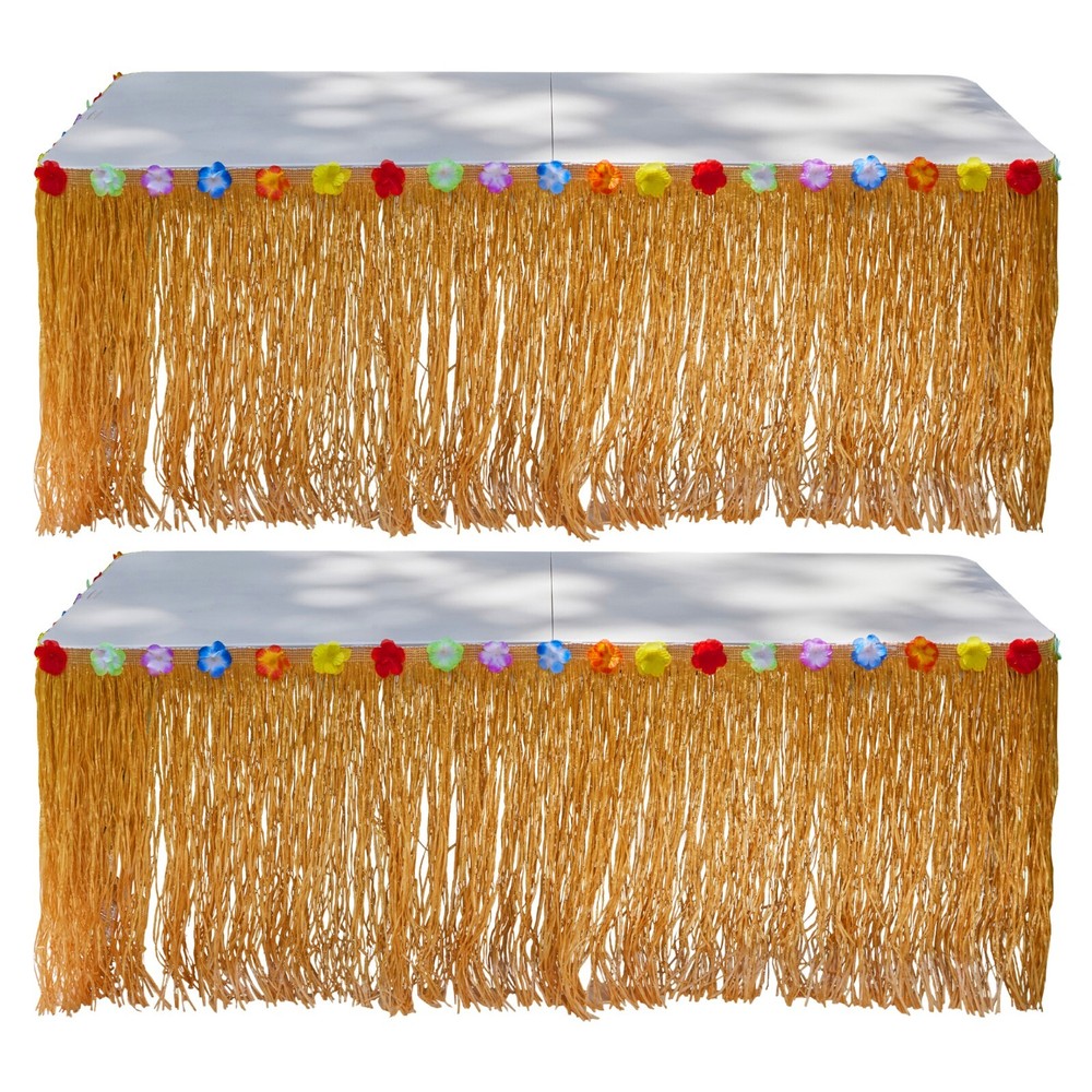 Playbees Hawaiian Luau Grass Table Skirt Set – 2 Pieces, 9ft x 29in Party Decor