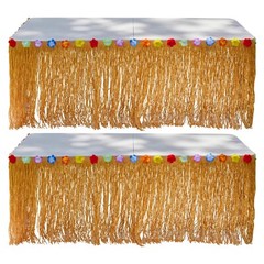 Playbees Hawaiian Luau Grass Table Skirt Set – 2 Pieces, 9ft x 29in Party Decor