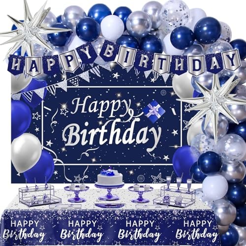 Navy Blue Birthday Decorations for Men Boys Women Girls, 80 PCS Blue and