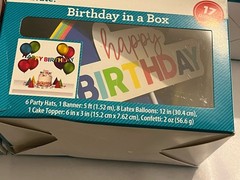 10- Birthday In A Box Set Hats -Banner – Balloons – Cake Topper – Confetti- NEW
