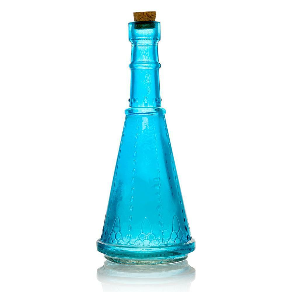 6.6″ Marguerite Turquoise Vintage Glass Bottle with Cork – DIY Wedding Flower Bu