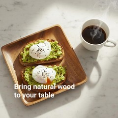 WRIGHTMART Set of 4 Acacia Wood Plates, 8 Inch 4 8 x 8 inches, Natural