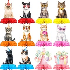 Cat Birthday Party Decorations Honeycomb Centerpieces 12 Pcs, Kitten Table To…