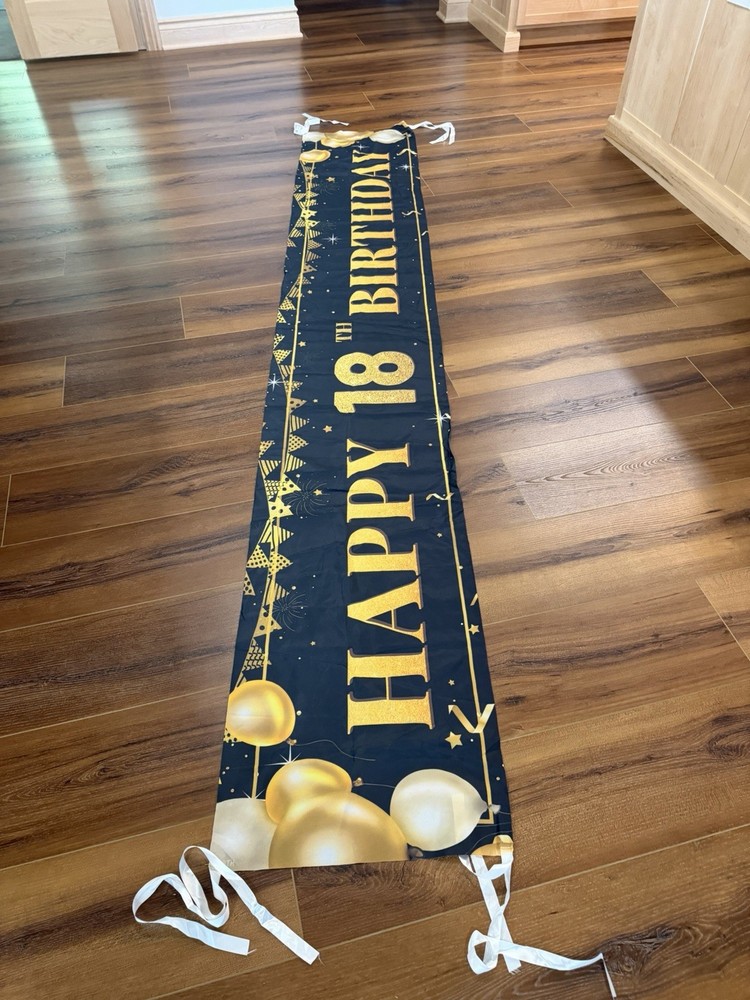 Large Happy 18Th Birthday Decoration Banner Black And Gold Happy 18Th