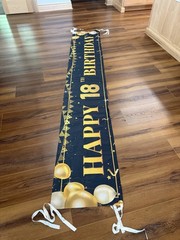 Large Happy 18Th Birthday Decoration Banner Black And Gold Happy 18Th