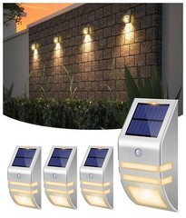 4 Pack Solar Stainless Steel Fence Lights Outdoor Waterproof Motion Sensor Wa…