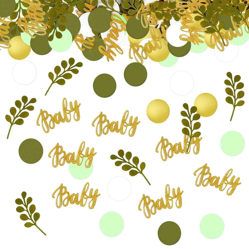 Greenery Baby Shower Confetti Scatter Light Olive Green White Gold 200 PCS
