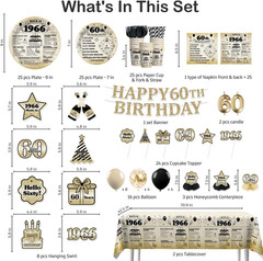 60Th Birthday Decorations for Men, Disposable Tableware Set with Banner, Balloon