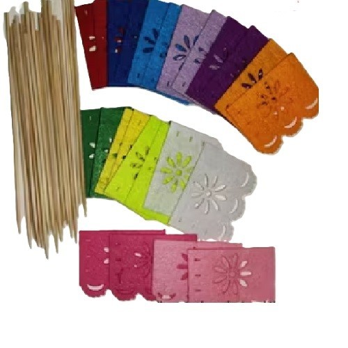 24 Pack Multicolor Mini Mexican Picado Banners, Banderita Carnival Party Décor