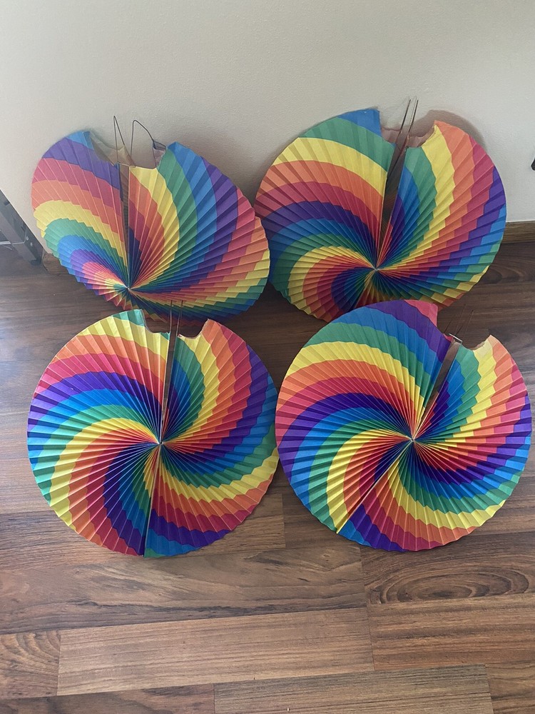 Vintage Rainbow Hanging Paper Fans Circle Decoration