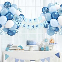 60pcs Blue and White Balloons 12inch with Pastel Pearl Light Blue Confetti Wh…
