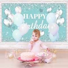 Glittering Turquoise and Silver Party Backdrop 5.9 x 3.6 Feet for Celebrations