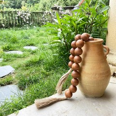 Extra Large Wood Bead Garland Brown with 1.6″ Diameter Wooden Beads and Tassels,