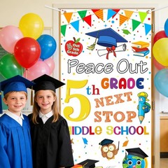 5TH Grade Graduation Decorations 2026, 5TH Grade Graduate Door Cover, White Peac