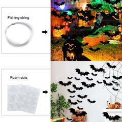 12PCS Halloween Hanging Bats, Halloween Flying Bat with Glowing Eyes Halloween