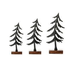 Set of 3 Black Metal Christmas Tree Tabletop Decorations with Flat Brown Wood…