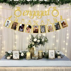 Engagement Wedding Decorations, Gold Engaged Banner and Photo Banner with Rom…