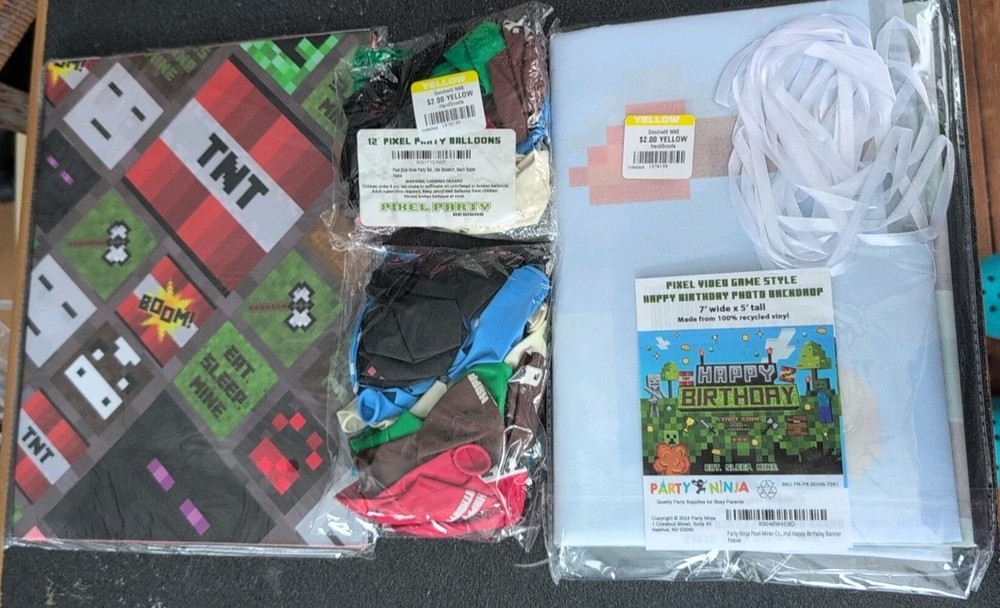 Minecraft Party Supplies Lot/Bundle 1 Backdrop, 2pk Balloons, Wrapping Paper.
