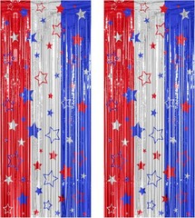 Vibrant Red, Silver & Blue Foil Streamer Backdrop – Perfect for Independence Day