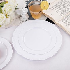 U-QE 100 Pieces White Plastic Plates – White Disposable Plates – Premium Hard…