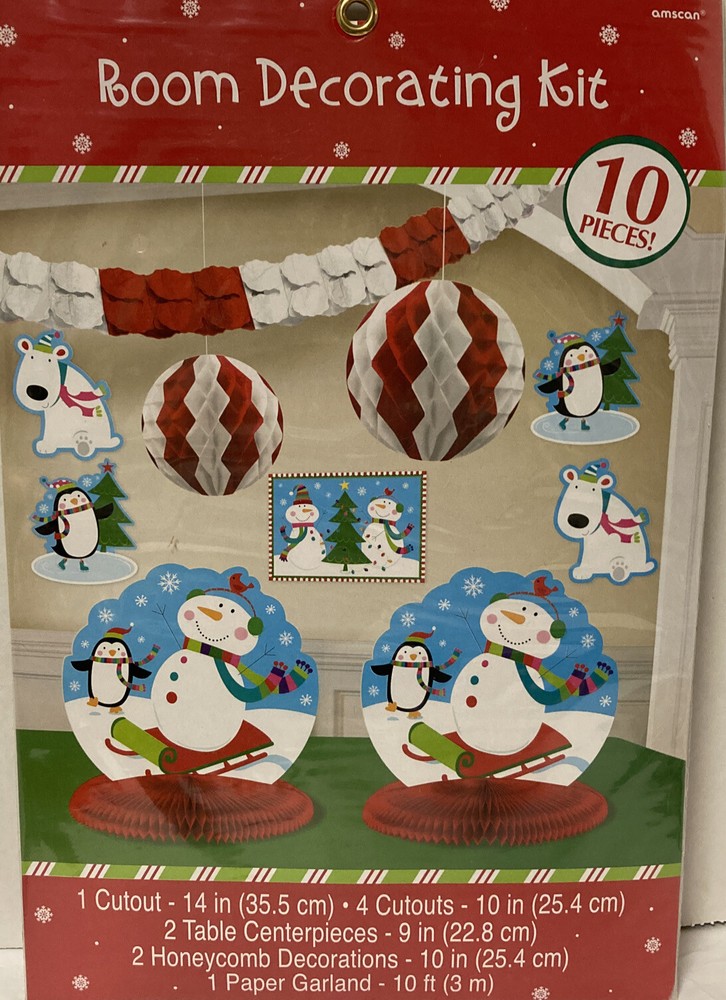 Holiday Christmas 10 pc. Classroom Decorating Kit Cutouts Honeycomb Garland New