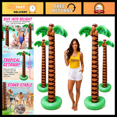 Giant Inflatable Palm Trees 6ft – 4 Pack – Tropical Beach Party Decor, Luau Pool