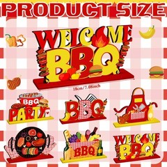 6 Pcs BBQ Wooden Table Centerpieces BBQ Wood Tabletop Signs Barbecue Themed P…