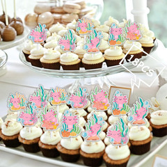 18Pcs Pink Glitter Cute Axolotl Dessert Cupcake Topper Pick for Cartoon Animal S