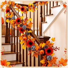 6 ft Fall Garland Decoration Autumn Sunflower Pumpkin Garland with Buffalo Pl…