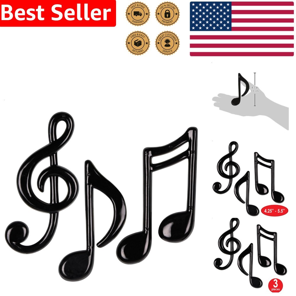 Molded Plastic Notes Black Set 3 Dynamic 3D Music Symbols Stage Party Home Decor
