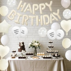Cream White Birthday Decorations,Happy Birthday Banner with Heart Star Foil B…