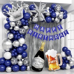 Blue and Silver Party Decorations, Blue Silver White Foil Balloons Happy Bann…