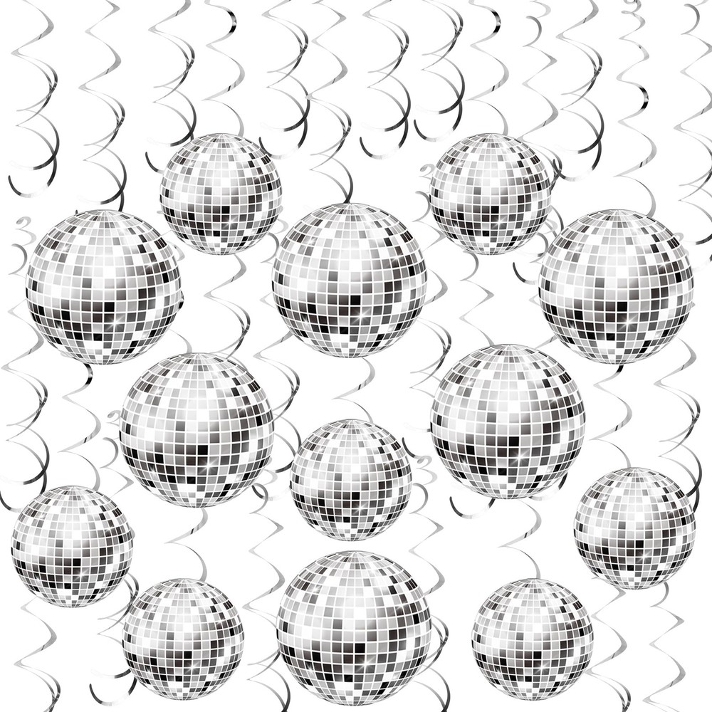 54 Pieces Disco Party Decorations Disco Ball Hanging Swirls 70s Party Hanging…