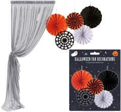 Paper Fans Black/White Patterned Hanging Coloured Fan Set Party Decorations 5PCS