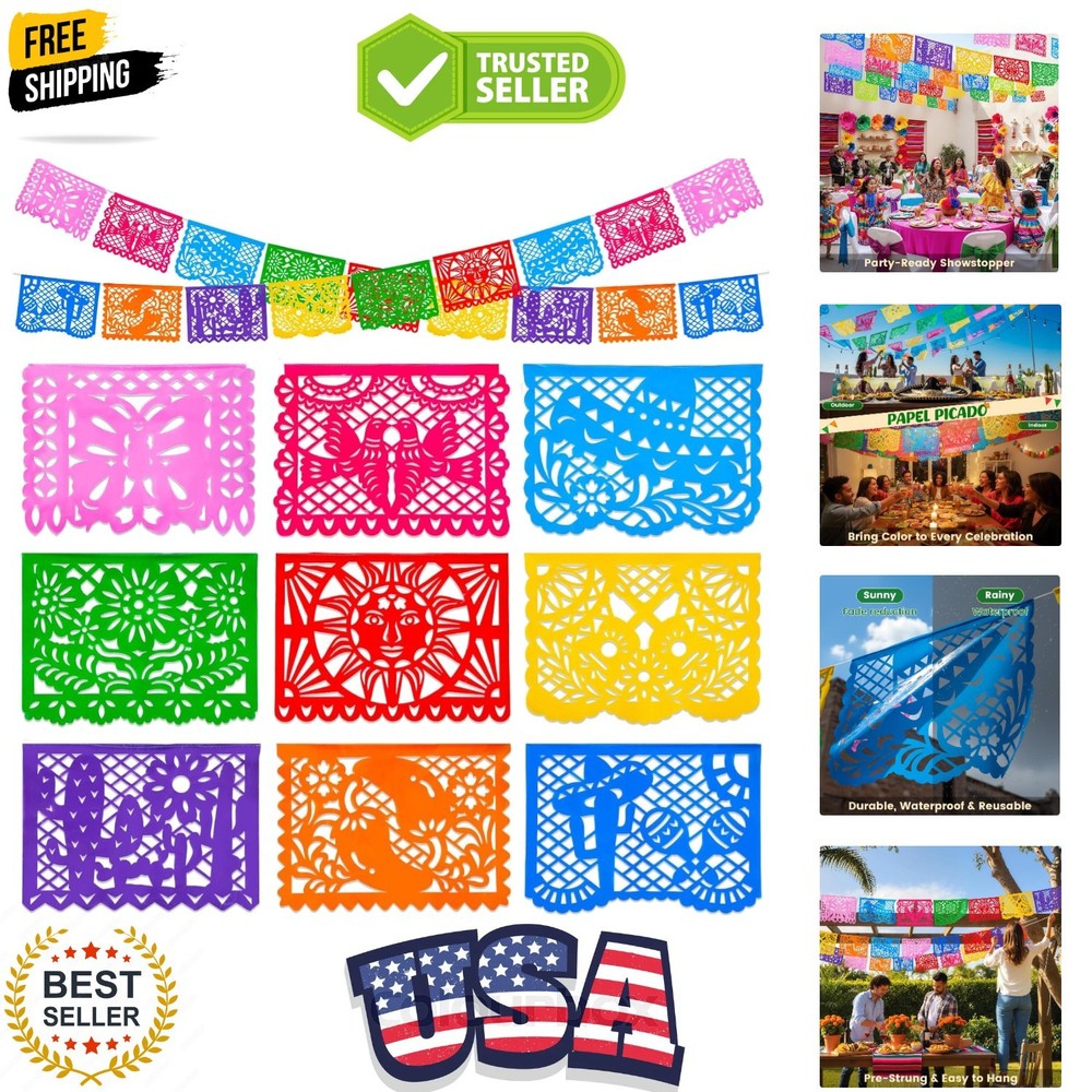 1 Pack 18 Ft Mexican Party Banner Cinco De Mayo Decoration, Plastic Papel Pic…