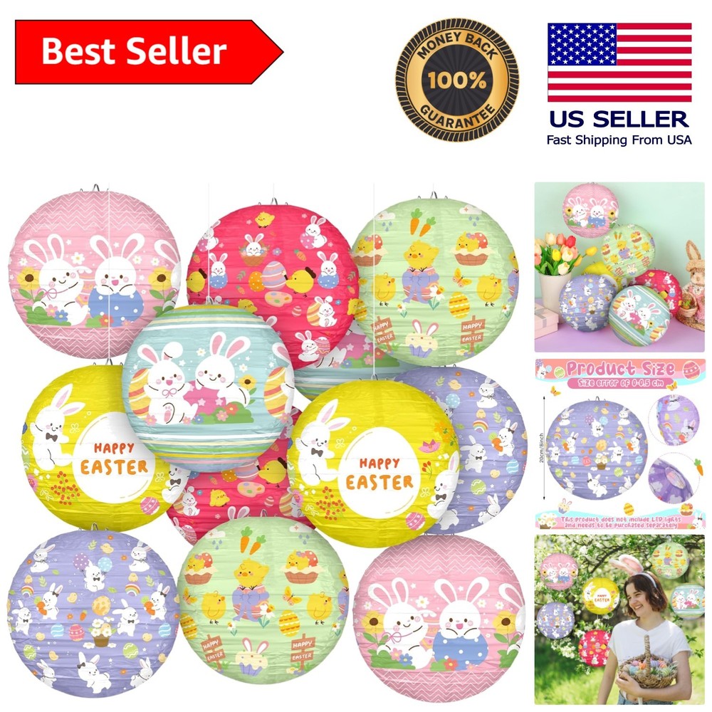 Pastel Bunny Paper Lanterns – 12 Pcs 8-Inch Decorations for Easter Gatherings