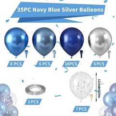 Blue Silver Balloons, Pearl Navy Blue Balloons Metallic light Blue and Silver…