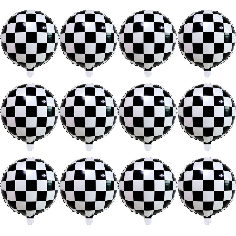 12 Pcs Black White Checkered Balloons 18 Inch, Big Black White Round Balloons…