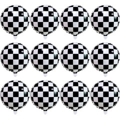 12 Pcs Black White Checkered Balloons 18 Inch, Big Black White Round Balloons…