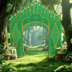 7 Pcs Emerald Cardboard Castle Green Wizard Playhouse Large Wizard Party Decorat