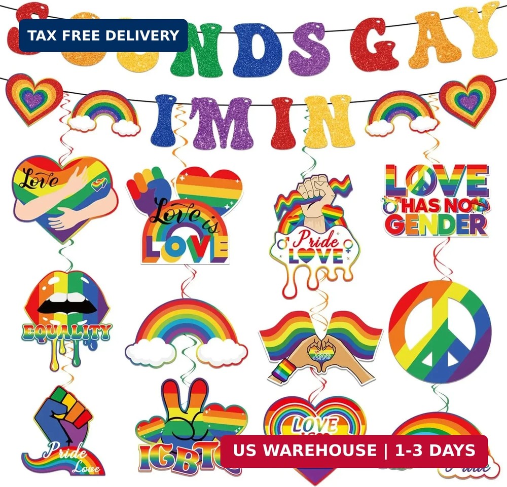 Pride Decorations Banner Hanging Swirls Sounds Gay I’M IN Glitter Banner Love is