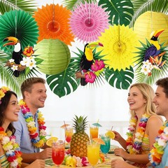 Tropical Bird Toucan Leaf Garland Party Kit for Summer Hawaiian Luau Tiki Tro…
