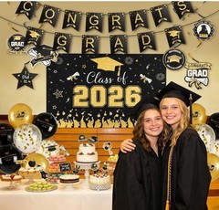 Black and Gold Graduation Decorations 2026 Kit 34 Pcs Party Supplies Class of 20