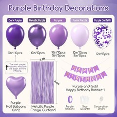 Purple Birthday Decorations for Women with Metallic Dark Pastel Purple